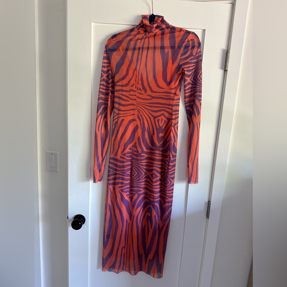 AFRM Zebra Orange Pink Turtleneck Dress